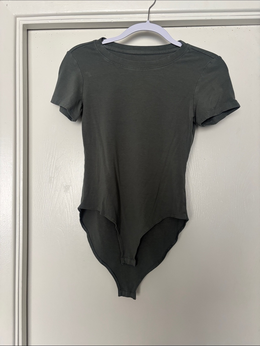 Classic Crewneck Short-Sleeve Bodysuit in Olive Green